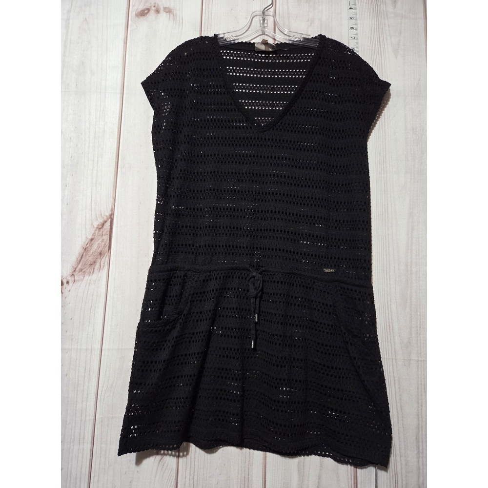 Calvin Klein Ladies Small Cover-Up‎ Crochet Knit Black Drawstring Waist Resort